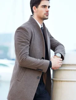 Online OUKU Men's Winter Coat Wool Coat Overcoat Outdoor Business Fall & Winter Wool Windproof Warm Outerwear Clothing Apparel Modern Style Solid Colored Stand Collar Single Breasted