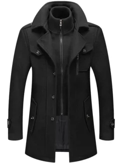 Best OUKU Men's Winter Coat Wool Coat Overcoat Business Casual Winter 30% Wool Windproof Warm Outerwear Clothing Apparel Chic & Modern Solid Colored Rolled collar