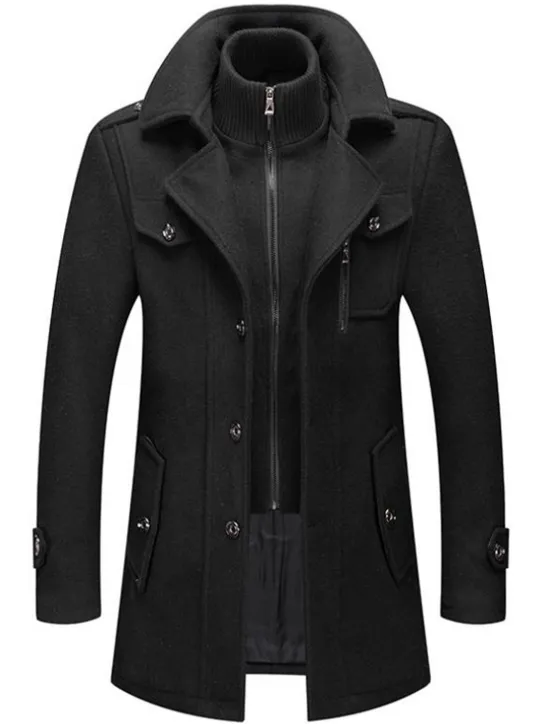 Best OUKU Men's Winter Coat Wool Coat Overcoat Business Casual Winter 30% Wool Windproof Warm Outerwear Clothing Apparel Chic & Modern Solid Colored Rolled collar