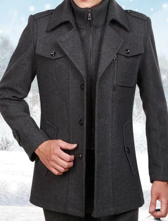 Best OUKU Men's Winter Coat Wool Coat Overcoat Business Casual Winter 30% Wool Windproof Warm Outerwear Clothing Apparel Chic & Modern Solid Colored Rolled collar