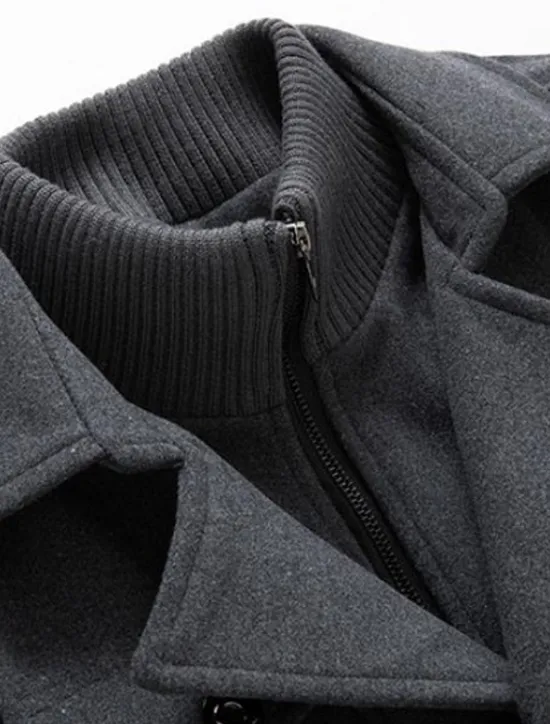 Best OUKU Men's Winter Coat Wool Coat Overcoat Business Casual Winter 30% Wool Windproof Warm Outerwear Clothing Apparel Chic & Modern Solid Colored Rolled collar
