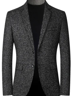 OUKU Men's Winter Coat Wool Coat Overcoat Short Coat Blazer Formal Daily Wear Fall Winter Terylene Thermal Warm Outdoor Outerwear Clothing Apparel Fashion Modern Contemporary Plaid Pocket Turndown Single