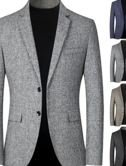 OUKU Men's Winter Coat Wool Coat Overcoat Short Coat Blazer Formal Daily Wear Fall Winter Terylene Thermal Warm Outdoor Outerwear Clothing Apparel Fashion Modern Contemporary Plaid Pocket Turndown Single