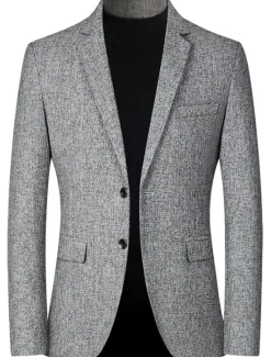 OUKU Men's Winter Coat Wool Coat Overcoat Short Coat Blazer Formal Daily Wear Fall Winter Terylene Thermal Warm Outdoor Outerwear Clothing Apparel Fashion Modern Contemporary Plaid Pocket Turndown Single