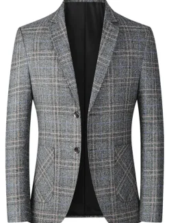 OUKU Men's Winter Coat Wool Coat Overcoat Short Coat Blazer Formal Daily Wear Fall Winter Terylene Thermal Warm Outdoor Outerwear Clothing Apparel Fashion Modern Contemporary Plaid Pocket Turndown Single