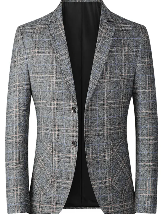OUKU Men's Winter Coat Wool Coat Overcoat Short Coat Blazer Formal Daily Wear Fall Winter Terylene Thermal Warm Outdoor Outerwear Clothing Apparel Fashion Modern Contemporary Plaid Pocket Turndown Single