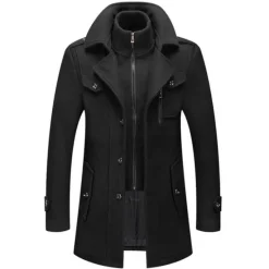OUKU Men's Winter Coat Wool Coat Overcoat Business Casual Spring Winter Autumn Wool Windproof Warm Outerwear Clothing Apparel Active Chic & Modern Solid Colored Rolled collar Black