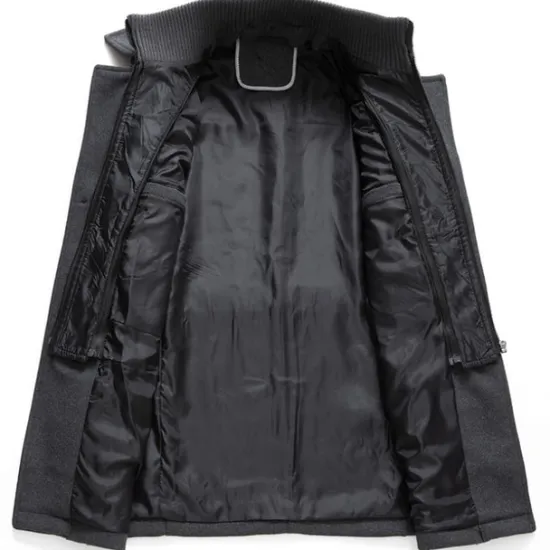 OUKU Men's Winter Coat Wool Coat Overcoat Business Casual Spring Winter Autumn Wool Windproof Warm Outerwear Clothing Apparel Active Chic & Modern Solid Colored Rolled collar Black