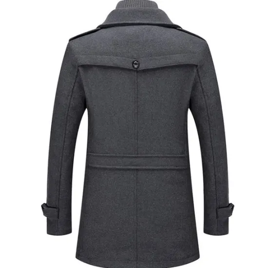 OUKU Men's Winter Coat Wool Coat Overcoat Business Casual Spring Winter Autumn Wool Windproof Warm Outerwear Clothing Apparel Active Chic & Modern Solid Colored Rolled collar Black