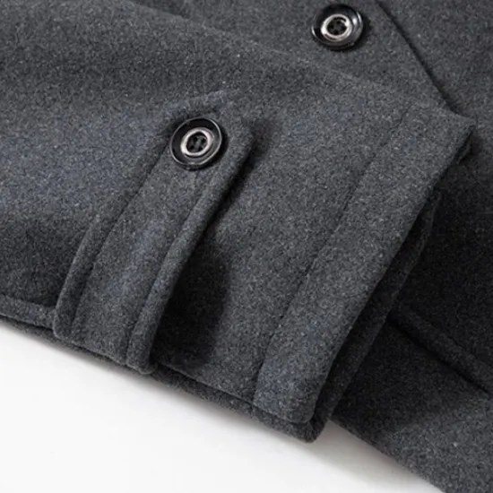 OUKU Men's Winter Coat Wool Coat Overcoat Business Casual Spring Winter Autumn Wool Windproof Warm Outerwear Clothing Apparel Active Chic & Modern Solid Colored Rolled collar Black