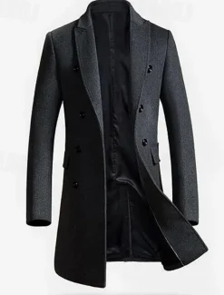 OUKU Men's Winter Coat Wool Coat Overcoat Work Street Winter Wool Windproof Warm Outerwear Clothing Apparel Solid Colored Notch lapel collar