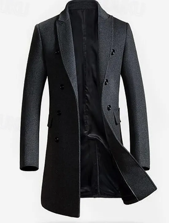 OUKU Men's Winter Coat Wool Coat Overcoat Work Street Winter Wool Windproof Warm Outerwear Clothing Apparel Solid Colored Notch lapel collar