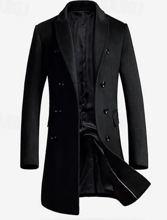 OUKU Men's Winter Coat Wool Coat Overcoat Work Street Winter Wool Windproof Warm Outerwear Clothing Apparel Solid Colored Notch lapel collar