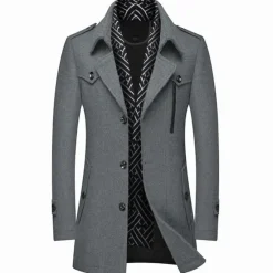 Outlet OUKU Men's Winter Coat Wool Coat Overcoat Business Casual Winter Wool Outerwear Clothing Apparel Notch lapel collar