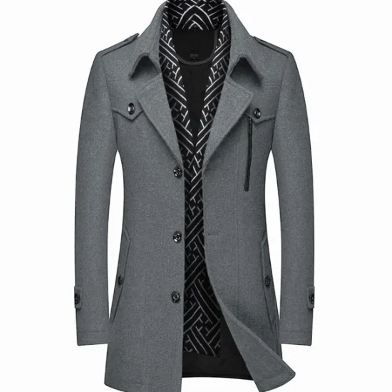 Outlet OUKU Men's Winter Coat Wool Coat Overcoat Business Casual Winter Wool Outerwear Clothing Apparel Notch lapel collar