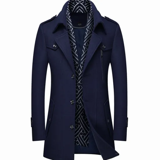 Outlet OUKU Men's Winter Coat Wool Coat Overcoat Business Casual Winter Wool Outerwear Clothing Apparel Notch lapel collar