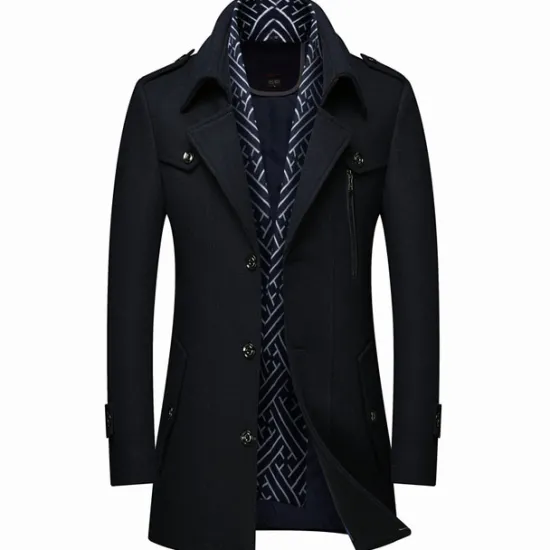 Outlet OUKU Men's Winter Coat Wool Coat Overcoat Business Casual Winter Wool Outerwear Clothing Apparel Notch lapel collar