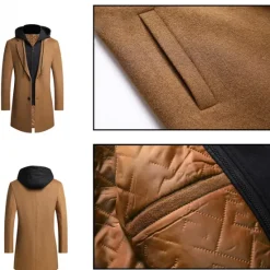 Outlet OUKU Men's Winter Coat Wool Coat Overcoat Daily Wear Going out Winter Wool Thermal Warm Washable Outerwear Clothing Apparel Fashion Warm Ups Solid Colored Detachable Hood Hooded Single Breasted