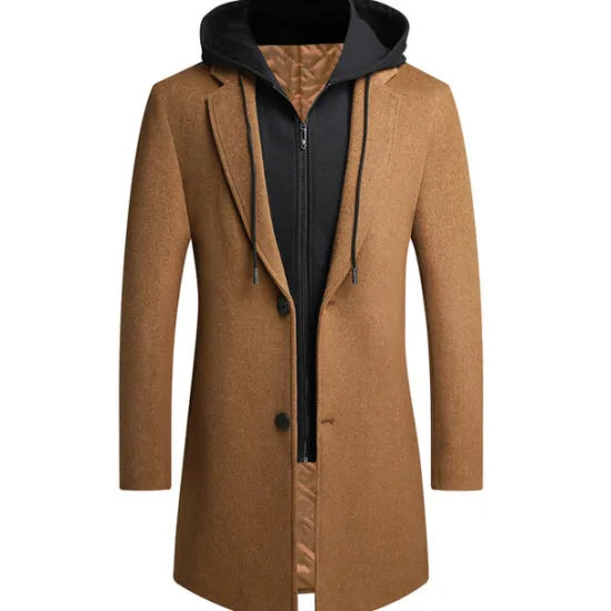 Outlet OUKU Men's Winter Coat Wool Coat Overcoat Daily Wear Going out Winter Wool Thermal Warm Washable Outerwear Clothing Apparel Fashion Warm Ups Solid Colored Detachable Hood Hooded Single Breasted