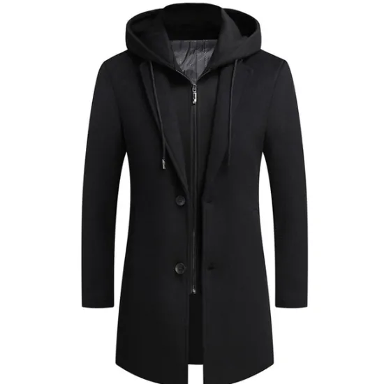 Outlet OUKU Men's Winter Coat Wool Coat Overcoat Daily Wear Going out Winter Wool Thermal Warm Washable Outerwear Clothing Apparel Fashion Warm Ups Solid Colored Detachable Hood Hooded Single Breasted