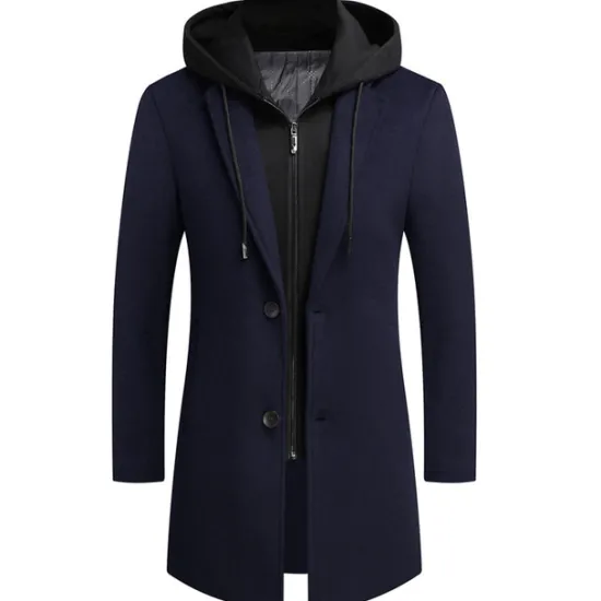 Outlet OUKU Men's Winter Coat Wool Coat Overcoat Daily Wear Going out Winter Wool Thermal Warm Washable Outerwear Clothing Apparel Fashion Warm Ups Solid Colored Detachable Hood Hooded Single Breasted