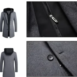 Outlet OUKU Men's Winter Coat Wool Coat Overcoat Daily Wear Going out Winter Wool Thermal Warm Washable Outerwear Clothing Apparel Fashion Warm Ups Solid Colored Detachable Hood Hooded Single Breasted