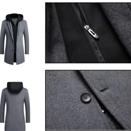 Outlet OUKU Men's Winter Coat Wool Coat Overcoat Daily Wear Going out Winter Wool Thermal Warm Washable Outerwear Clothing Apparel Fashion Warm Ups Solid Colored Detachable Hood Hooded Single Breasted