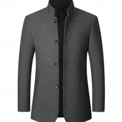 Best OUKU Men's Winter Coat Wool Coat Trench Coat Daily Vacation Fall & Winter Polyester Thermal Warm Outerwear Clothing Apparel Fashion Classic Plain Pocket Stand Collar Single Breasted