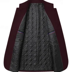 Best OUKU Men's Winter Coat Wool Coat Trench Coat Daily Vacation Fall & Winter Polyester Thermal Warm Outerwear Clothing Apparel Fashion Classic Plain Pocket Stand Collar Single Breasted