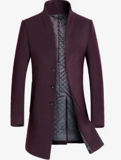 New OUKU Men's Winter Coat Wool Coat Overcoat Business Casual Fall Wool Outerwear Clothing Apparel Basic Solid Colored Stand Collar Single Breasted One-button
