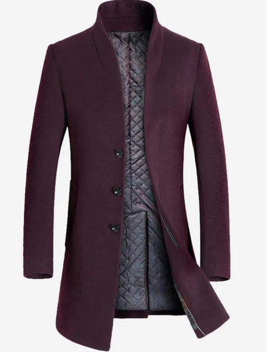 New OUKU Men's Winter Coat Wool Coat Overcoat Business Casual Fall Wool Outerwear Clothing Apparel Basic Solid Colored Stand Collar Single Breasted One-button