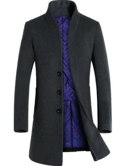 New OUKU Men's Winter Coat Wool Coat Overcoat Business Casual Fall Wool Outerwear Clothing Apparel Basic Solid Colored Stand Collar Single Breasted One-button