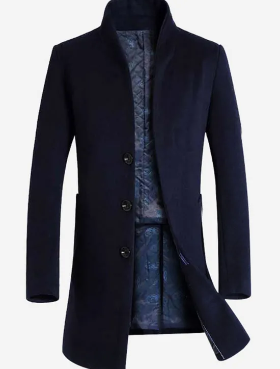 New OUKU Men's Winter Coat Wool Coat Overcoat Business Casual Fall Wool Outerwear Clothing Apparel Basic Solid Colored Stand Collar Single Breasted One-button