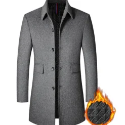 Best OUKU Men's Winter Coat Wool Coat Overcoat Vacation Business Winter Wool Thermal Warm Outdoor Outerwear Clothing Apparel Fashion Warm Ups Solid Colored Pocket Lapel Single Breasted Black