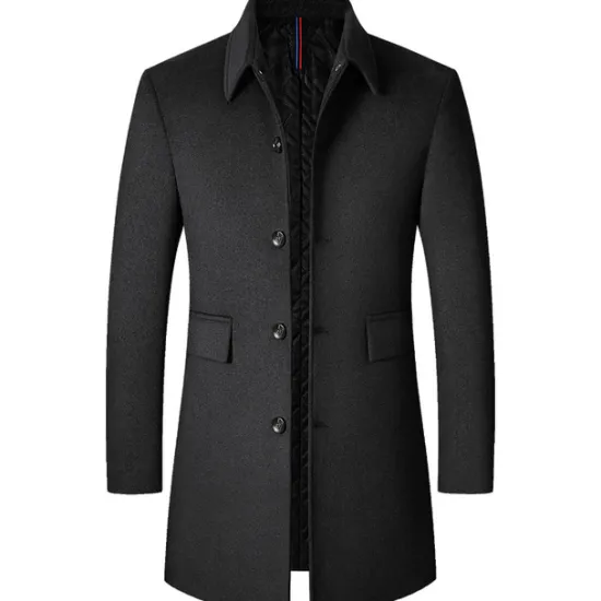 Best OUKU Men's Winter Coat Wool Coat Overcoat Vacation Business Winter Wool Thermal Warm Outdoor Outerwear Clothing Apparel Fashion Warm Ups Solid Colored Pocket Lapel Single Breasted Black
