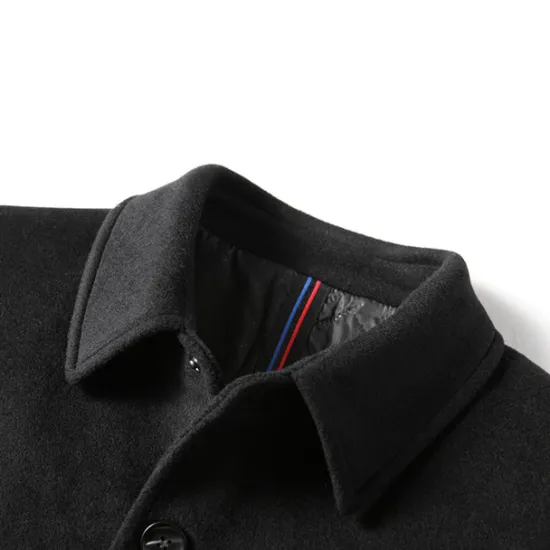 Best OUKU Men's Winter Coat Wool Coat Overcoat Vacation Business Winter Wool Thermal Warm Outdoor Outerwear Clothing Apparel Fashion Warm Ups Solid Colored Pocket Lapel Single Breasted Black