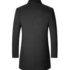 Best OUKU Men's Winter Coat Wool Coat Overcoat Vacation Business Winter Wool Thermal Warm Outdoor Outerwear Clothing Apparel Fashion Warm Ups Solid Colored Pocket Lapel Single Breasted Black