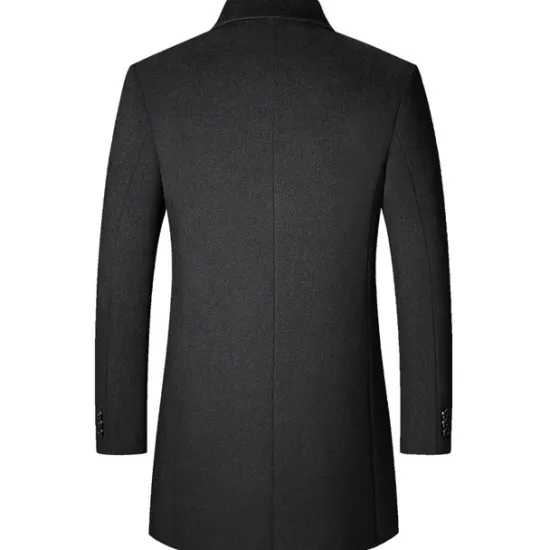 Best OUKU Men's Winter Coat Wool Coat Overcoat Vacation Business Winter Wool Thermal Warm Outdoor Outerwear Clothing Apparel Fashion Warm Ups Solid Colored Pocket Lapel Single Breasted Black