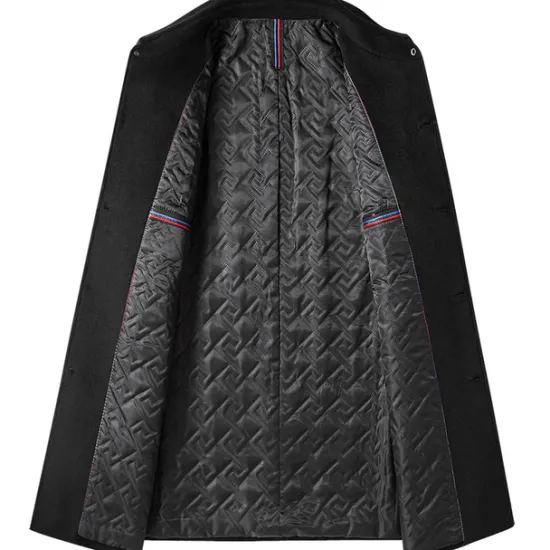 Best OUKU Men's Winter Coat Wool Coat Overcoat Vacation Business Winter Wool Thermal Warm Outdoor Outerwear Clothing Apparel Fashion Warm Ups Solid Colored Pocket Lapel Single Breasted Black