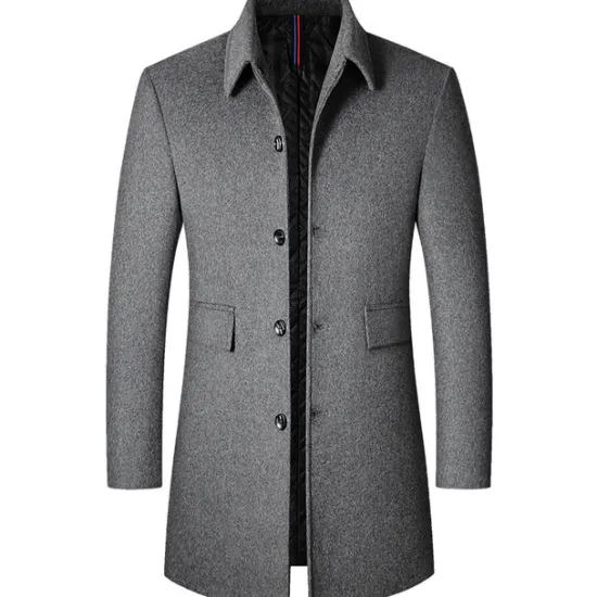 Best OUKU Men's Winter Coat Wool Coat Overcoat Vacation Business Winter Wool Thermal Warm Outdoor Outerwear Clothing Apparel Fashion Warm Ups Solid Colored Pocket Lapel Single Breasted Black