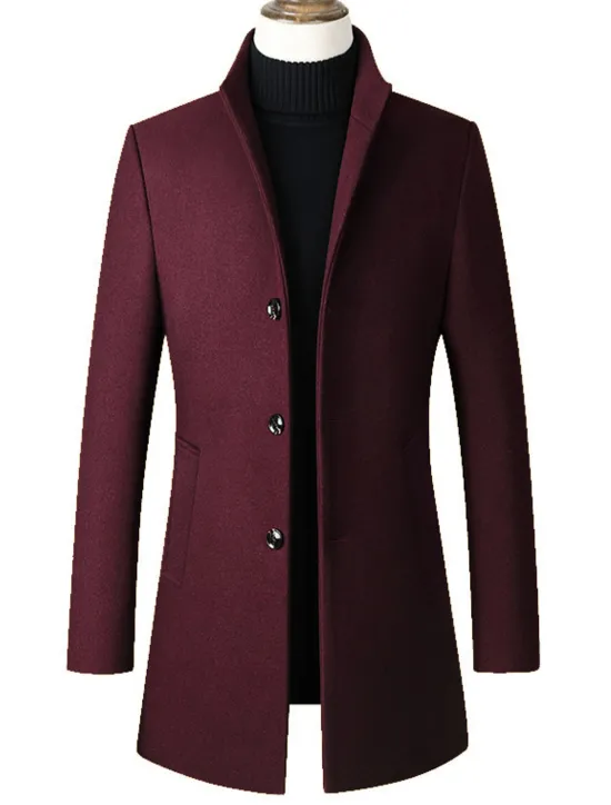 OUKU Men's Winter Coat Wool Coat Overcoat Office & Career Daily Wear Winter Polyester Thermal Warm Washable Outerwear Clothing Apparel Fashion Warm Ups Solid Colored Pocket Standing Collar Single Breasted