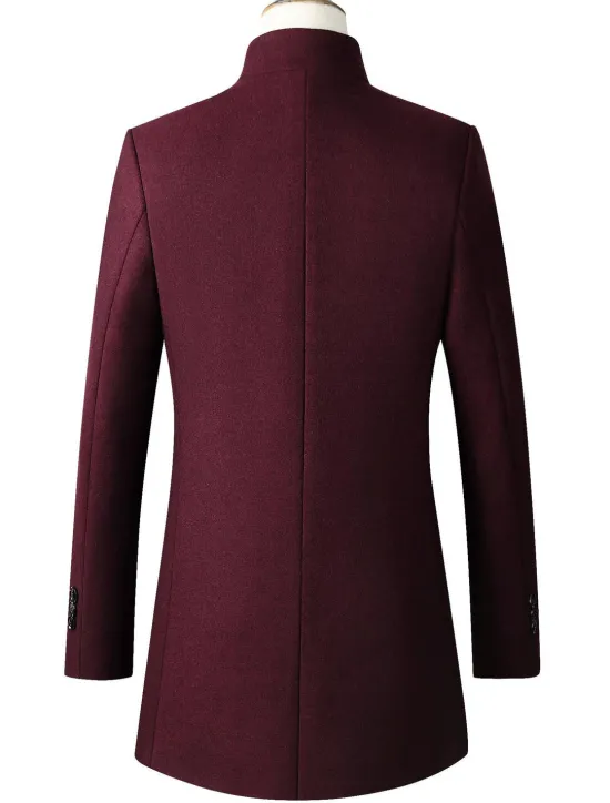 OUKU Men's Winter Coat Wool Coat Overcoat Office & Career Daily Wear Winter Polyester Thermal Warm Washable Outerwear Clothing Apparel Fashion Warm Ups Solid Colored Pocket Standing Collar Single Breasted