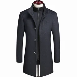 Hot OUKU Men's Winter Coat Wool Coat Overcoat Street Business Winter Woolen Thermal Warm Outerwear Clothing Apparel Casual Solid Color Pocket Stand Collar Single Breasted
