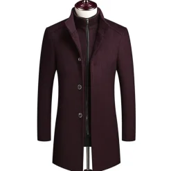 Hot OUKU Men's Winter Coat Wool Coat Overcoat Street Business Winter Woolen Thermal Warm Outerwear Clothing Apparel Casual Solid Color Pocket Stand Collar Single Breasted