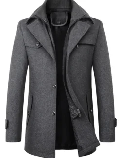 Online OUKU Men's Winter Coat Wool Coat Trench Coat Outdoor Daily Wear Fall & Winter Woolen Thermal Warm Windbreaker Outerwear Clothing Apparel Fashion Streetwear Plain Pocket Lapel Single Breasted