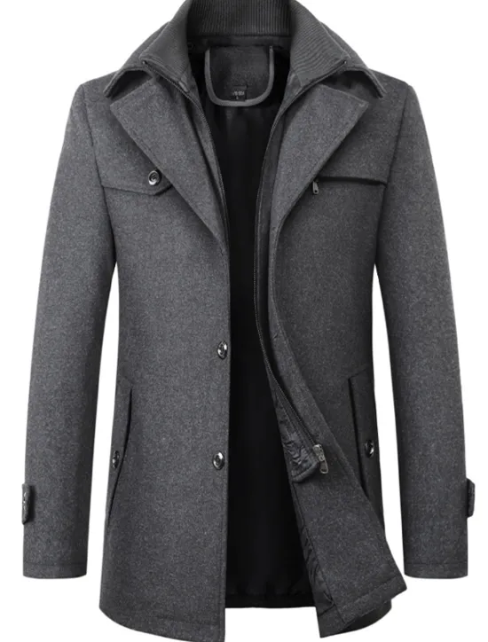 Online OUKU Men's Winter Coat Wool Coat Trench Coat Outdoor Daily Wear Fall & Winter Woolen Thermal Warm Windbreaker Outerwear Clothing Apparel Fashion Streetwear Plain Pocket Lapel Single Breasted