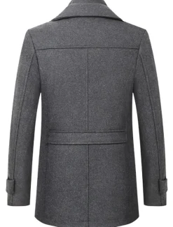 Online OUKU Men's Winter Coat Wool Coat Trench Coat Outdoor Daily Wear Fall & Winter Woolen Thermal Warm Windbreaker Outerwear Clothing Apparel Fashion Streetwear Plain Pocket Lapel Single Breasted