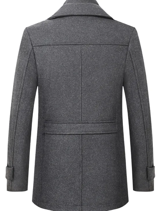 Online OUKU Men's Winter Coat Wool Coat Trench Coat Outdoor Daily Wear Fall & Winter Woolen Thermal Warm Windbreaker Outerwear Clothing Apparel Fashion Streetwear Plain Pocket Lapel Single Breasted