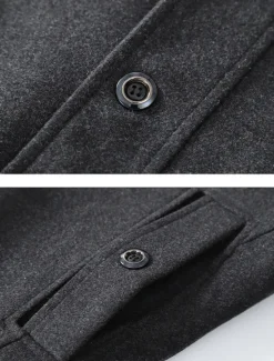Online OUKU Men's Winter Coat Wool Coat Trench Coat Outdoor Daily Wear Fall & Winter Woolen Thermal Warm Windbreaker Outerwear Clothing Apparel Fashion Streetwear Plain Pocket Lapel Single Breasted