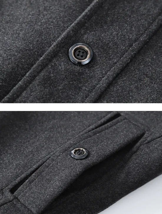 Online OUKU Men's Winter Coat Wool Coat Trench Coat Outdoor Daily Wear Fall & Winter Woolen Thermal Warm Windbreaker Outerwear Clothing Apparel Fashion Streetwear Plain Pocket Lapel Single Breasted